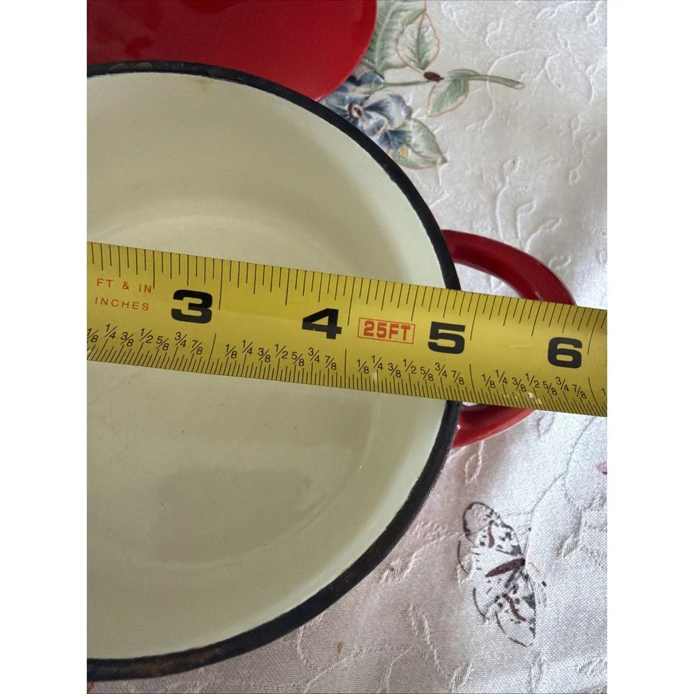 Vtg Mario Batali Individual SizeCast Iron Red Maroon Enamel Dutch Oven Pot & Lid